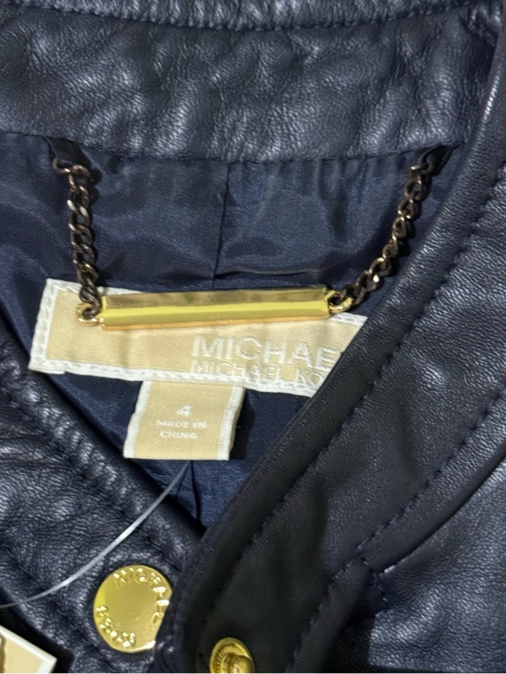 MICHAEL Michael Kors Black Leather Jacket with Gold Hardware - Picture 4 of 10